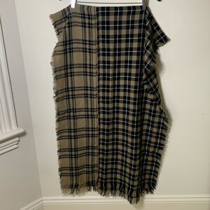 Black tan, white fringe, blanket scarf cozy warm fall winter wrap 80”